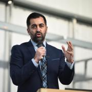 First Minister Humza Yousaf pictured giving a speech in Blantyre