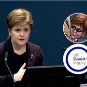 Nicola Sturgeon giving evidence to the UK Covid Inquiry, the inquiry's profile image on Twitter/X, and the profile image of the only account it follows