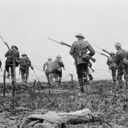 Troops advancing in No Man's Land in the First World War