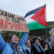 Pro-Palestine demonstrators gathered in Edinburgh today