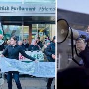 Scottish Green MSPs joined the protest against an arms dealers reception in Holyrood
