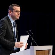 Douglas Ross speaking at the Scottish Conservatives party conference