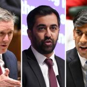 From left: Labour leader Keir Starmer, SNP leader Humza Yousaf, and Tory leader Rishi Sunak