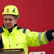 Shadow energy secretary Ed Miliband pictured at a port in Wales