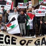 People in Glasgow hold an emergency protest in response to the destruction of Al-Shifa Hospital In Gaza on April 03, 2024