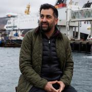Humza Yousaf beside the ferry in Ullapool