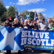 Actor Martin Compston was among those to join the march in Glasgow