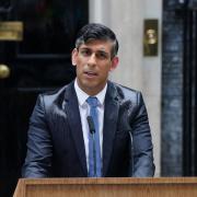 Prime Minister Rishi Sunak issuing a statement outside 10 Downing Street