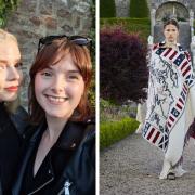 Left: Anya Taylor Joy and Editor Laura Webster. Right: A Dior look featuring the Scottish map