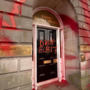 Protesters vandalised a Barclays bank office in Edinburgh