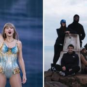 Left: Taylor Swift performing at Murrayfield (image: PA). Right: Some of her backing dancers enjoyed a trip up North Berwick Law on Monday (image: Instagram @janravnik)