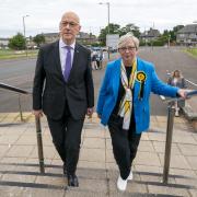 First Minister John Swinney on the campaign trail in Edinburgh with Joanna Cherry