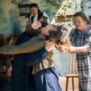 1. Stephanie McGregor as Jane, Johnny Panchaud as Mr Rochester and Trish Mullin as Grace Poole in Jane Eyre. Photo Tommy Ga-Ken Wan.