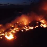 Drone imagery of the fire at a landfill site in Airdrie