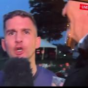 An England fan exclaiming 'Free Palestine' was pushed away by a Sky reporter who said 'we don't need that'
