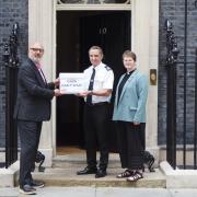 The messages to the Prime Minister were handed over in a box which had the words 'Gaza Can’t Wait' printed on the outside