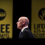 John Swinney during his speech at the SNP conference at The Event Complex Aberdeen