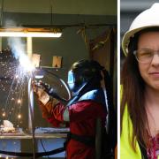 A welder at the Harland & Wolff construction yard in Methil, and Deputy First Minister Kate Forbes