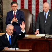 Israeli Prime Minister Benjamin Netanyahu speaks to a joint meeting of Congress at the Capitol in Washington DC (AP Photo/Julia Nikhinson)