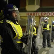 Police officers on the streets of Hartlepool following a violent protest