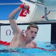 Duncan Scott celebrates winning silver in the Men’s 200m Individual Medley Final at the Paris La Defense Arena