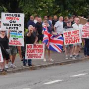 Anti-migrant protesters at Potters International Hotel in Aldershot, Hampshire