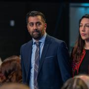 Former first minister Humza Yousaf and his wife Nadia El-Nakla photographed at the SNP's 2023 conference