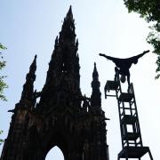 Japanese contemporary circus troupe, Cirquework, at the Scots Monument, Edinburgh