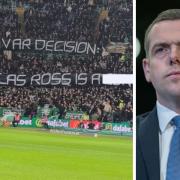 Douglas Ross was linesman at a Scottish Cup game when a banner calling him a 'c***' was unveiled