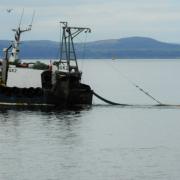 An inshore prawn trawler registered at Greenock, fishing in Largs Bay