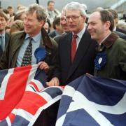 Prime Minister John Major, Ian Lang (left) and Scottish Secretary Michael Forsyth (right). Photo by Chris Bacon/PA