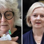 Janey Godley (left) posted a video while undergoing cancer treatment, hitting out at former prime minister Liz Truss