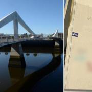 Racist anti-Irish graffiti, blurred in this image, was seen on Glasgow's Tradeston Bridge