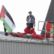 Marking the launch of Palestine Action Scotland six activists stormed and occupied the roof of Thales' Glasgow factory in Govan