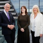 Laura Webster, National editor (centre), with Lesley Riddoch and John Swinney