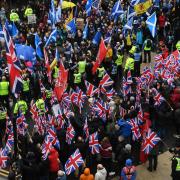 Yessers march past Unionist counter-demonstrators in Glasgow in 2020