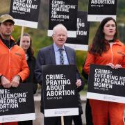 John Mason outside the Scottish Parliament with member of the Society for the Protection of Unborn Children