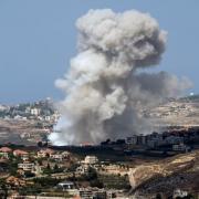 Smoke rises from Israeli shelling on villages in the Nabatiyeh district, seen from the southern town of Marjayoun, Lebanon