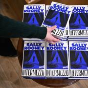 Copies of Irish author Sally Rooney's newly published book Intermezzo