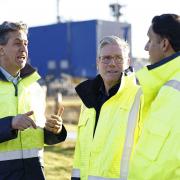 Keir Starmer (centre), Scottish Labour leader Anas Sarwar (right) and Ed Miliband, Shadow Energy Security and Net Zero Secretary (left), during a visit to St Fergus Gas