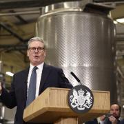 Prime Minister Keir Starmer gives a speech during a visit to a manufacturing facility in Chester.