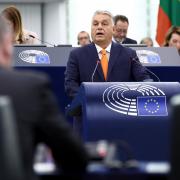 Hungary's Prime Minister Viktor Orban presents the programme for Hungary's six-month Council Presidency as part of a plenary session at the European Parliament in Strasbourg on October 9, 2024. (Photo by FREDERICK FLORIN / AFP) (Photo by