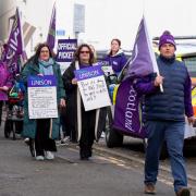 Union members protested outside John Swinney's office