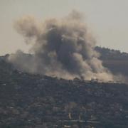 Smoke rises from an Israeli airstrike on Mansouri village, as it seen from the southern city of Tyre, south Lebanon