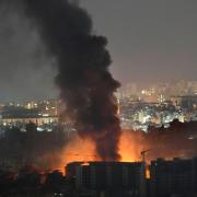 Flame and smoke rise from Israeli airstrikes on Dahiyeh