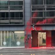 Activists smeared red paint over the bank's Glasgow offices