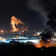 Smoke and fire rise from Israeli airstrikes in Dahiyeh, Beirut, Lebanon