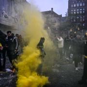 Fans of Maccabi Tel Aviv stage a pro-Israel demonstration at the Dam Square