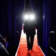 Donald Trump arrives to speak during an election night event at the Palm Beach Convention Center