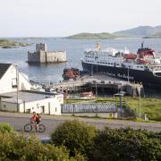 Caledonian MacBrayne ferry at Castlebay the largest settlement in Barra, Outer Hebrides, Scotland